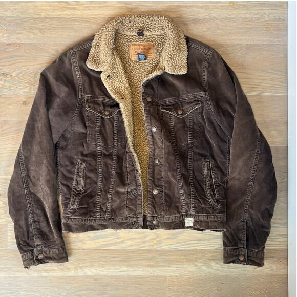 Abercrombie & Fitch Other - VTG 90s Abercrombie Fitch Corduroy Trucker Jacket Sherpa Lined Brown Men Medium